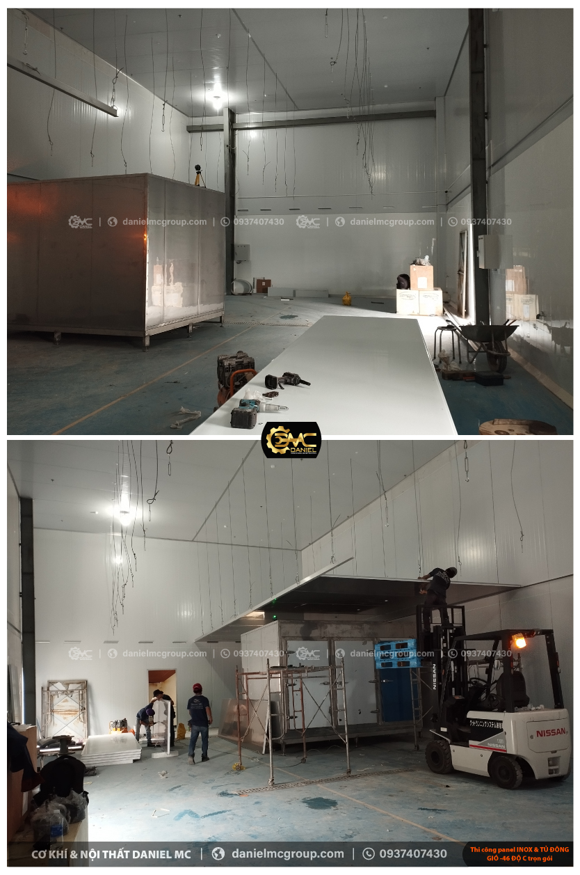 Thiết kế thi công PANEL INOX, thi công phòng sạch, thi công nhà máy sản xuất thực phẩm, thi công xây dựng nhà máy sản xuất thuỷ sản, thi công TỦ ĐÔNG GIÓ -46 độ C
