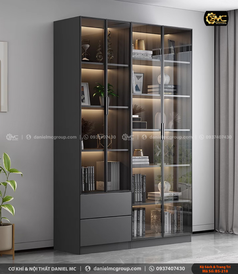 Tủ sách cánh kính BS-218 Tủ sách cánh kính BS-218