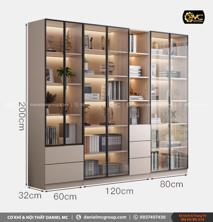 Tủ sách cánh kính BS-218 Tủ sách cánh kính BS-218
