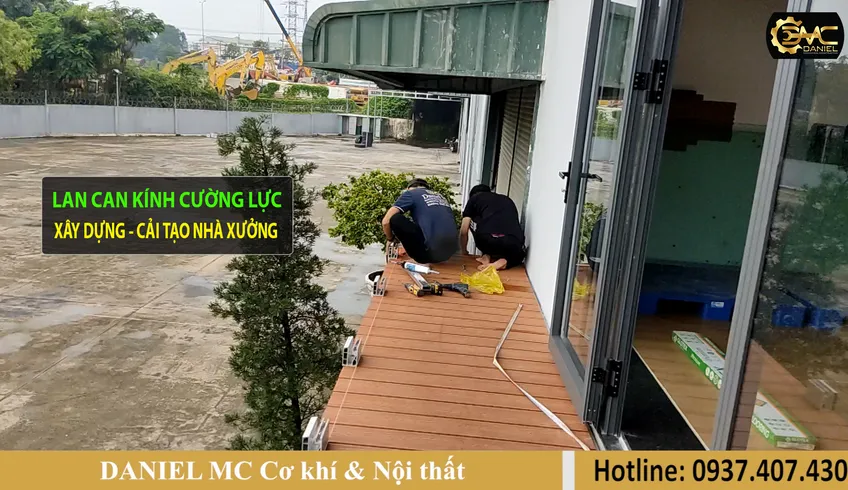 Thi công lan can kính cường lực đẹp chất lượng, thi công nhôm kính trọn gói, xây dựng văn phòng  - TP Thủ Đức