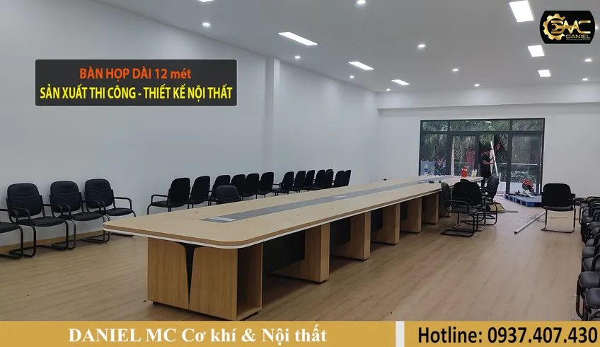 Sản xuất bàn họp văn phòng hiện đại DÀI 12 mét, thiết kế thi công nội thất trọn gói - Quận 12 HCM