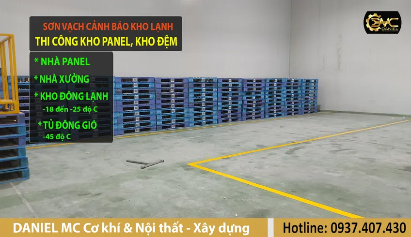 Sơn vạch cảnh báo kho lạnh, thi công kho lạnh trọn gói, thi công kho mát nhiệt độ 20 đến 28 độ C - TP Thủ Đức