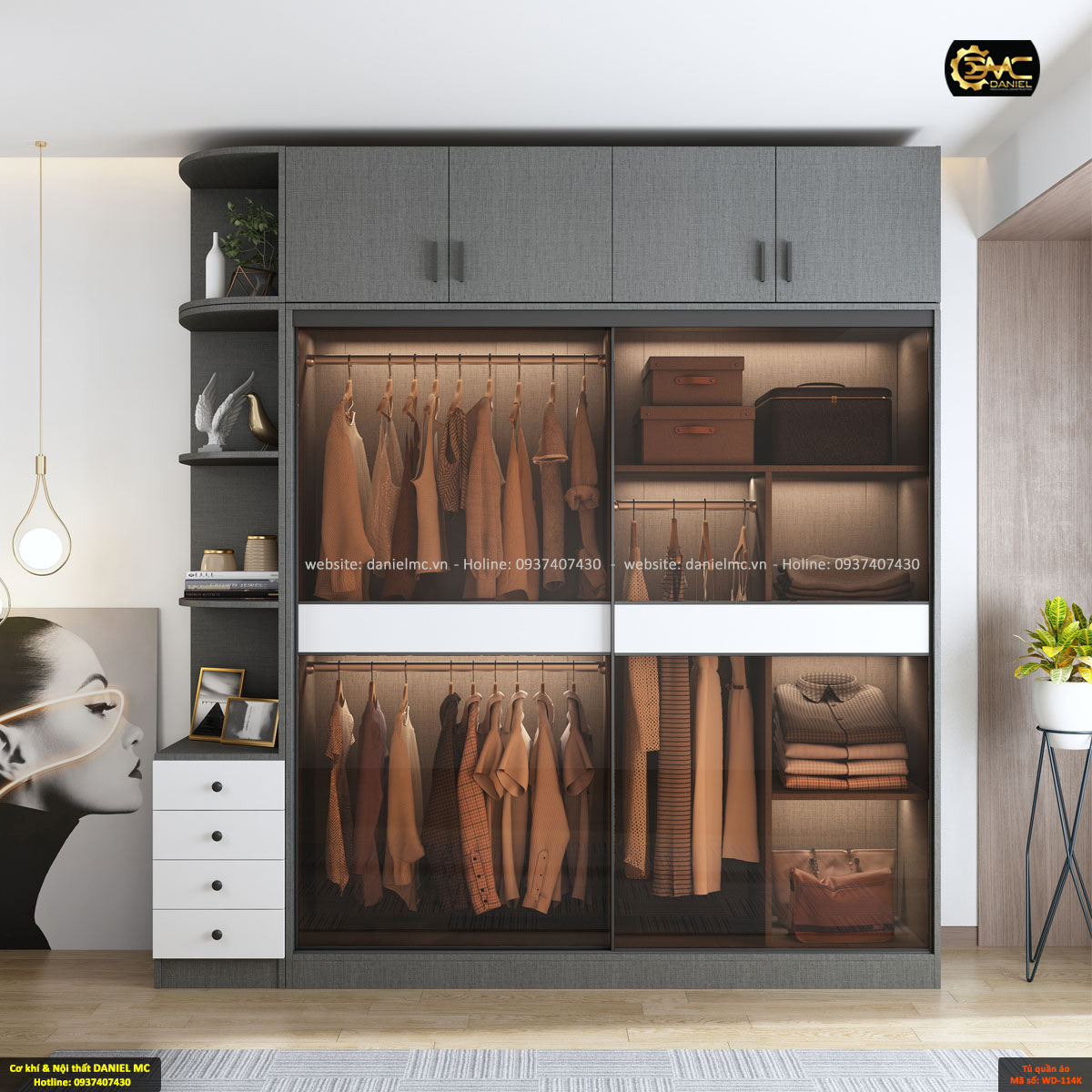 Tủ quần áo cánh kính WD-114K Tủ quần áo cánh kính WD-114K