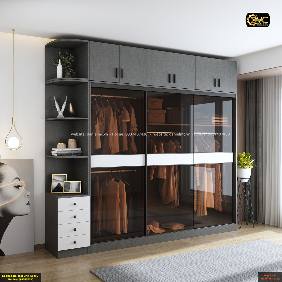 Tủ quần áo cánh kính WD-114K Tủ quần áo cánh kính WD-114K