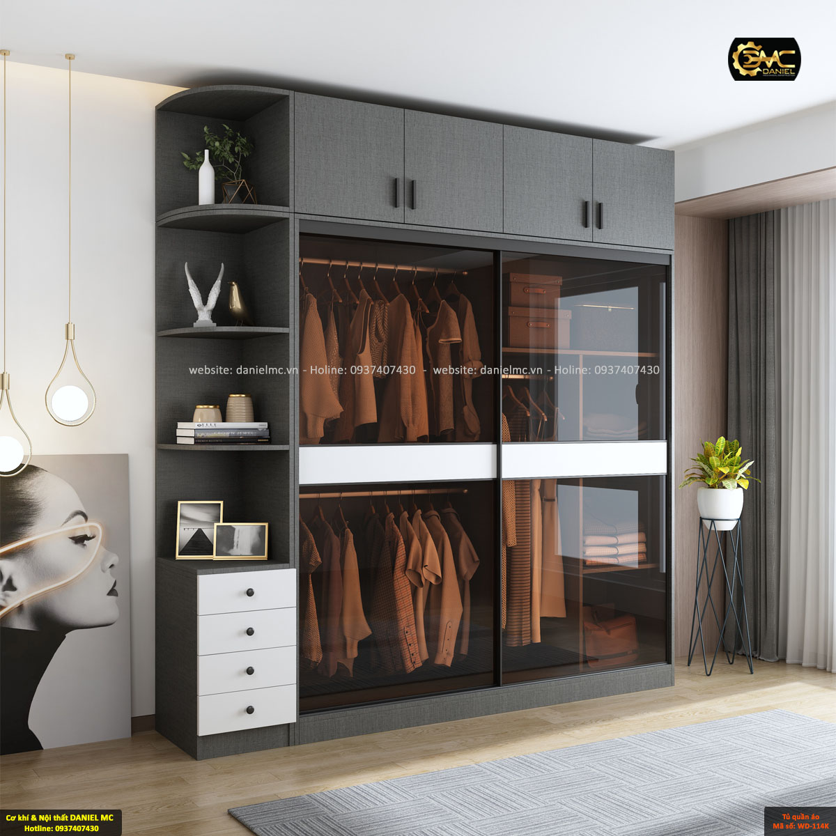 Tủ quần áo cánh kính WD-114K Tủ quần áo cánh kính WD-114K