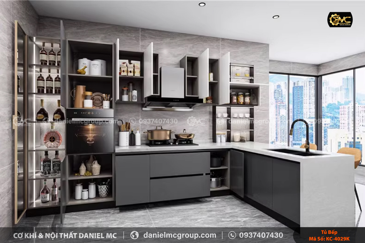 Tủ bếp nhôm kính KC-4029K Tủ bếp nhôm kính KC-4029K