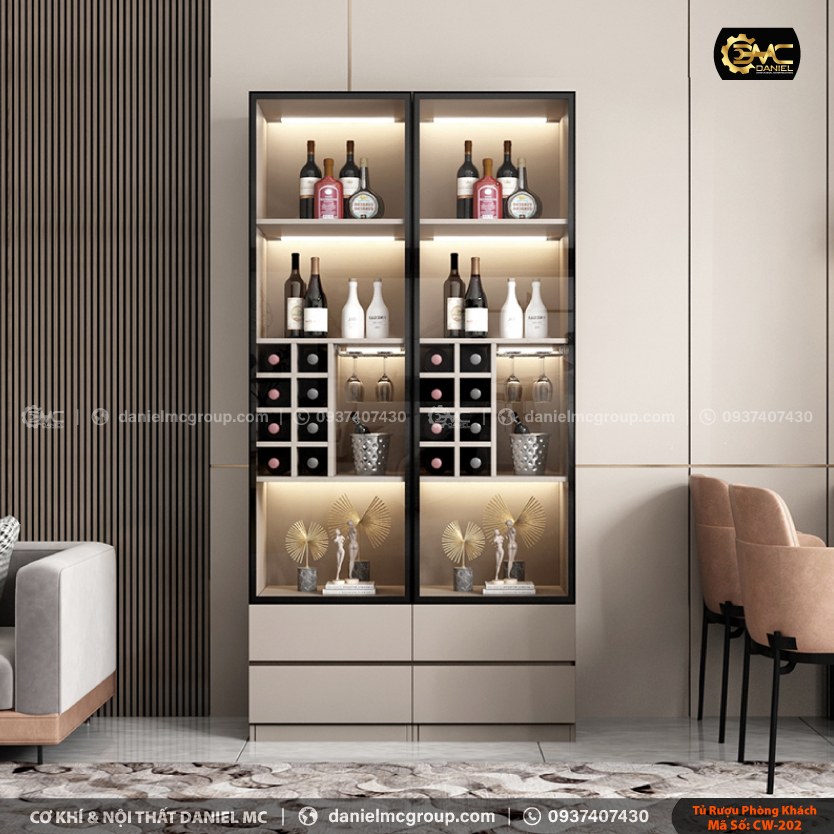 Tủ rượu cánh kính CW-202 Tủ rượu cánh kính CW-202