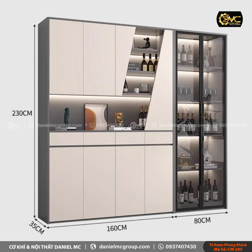 Tủ rượu cánh kính CW-205 Tủ rượu cánh kính CW-205