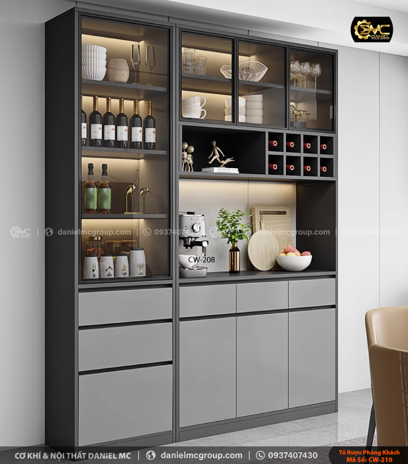 Tủ rượu cánh kính CW-210 Tủ rượu cánh kính CW-210