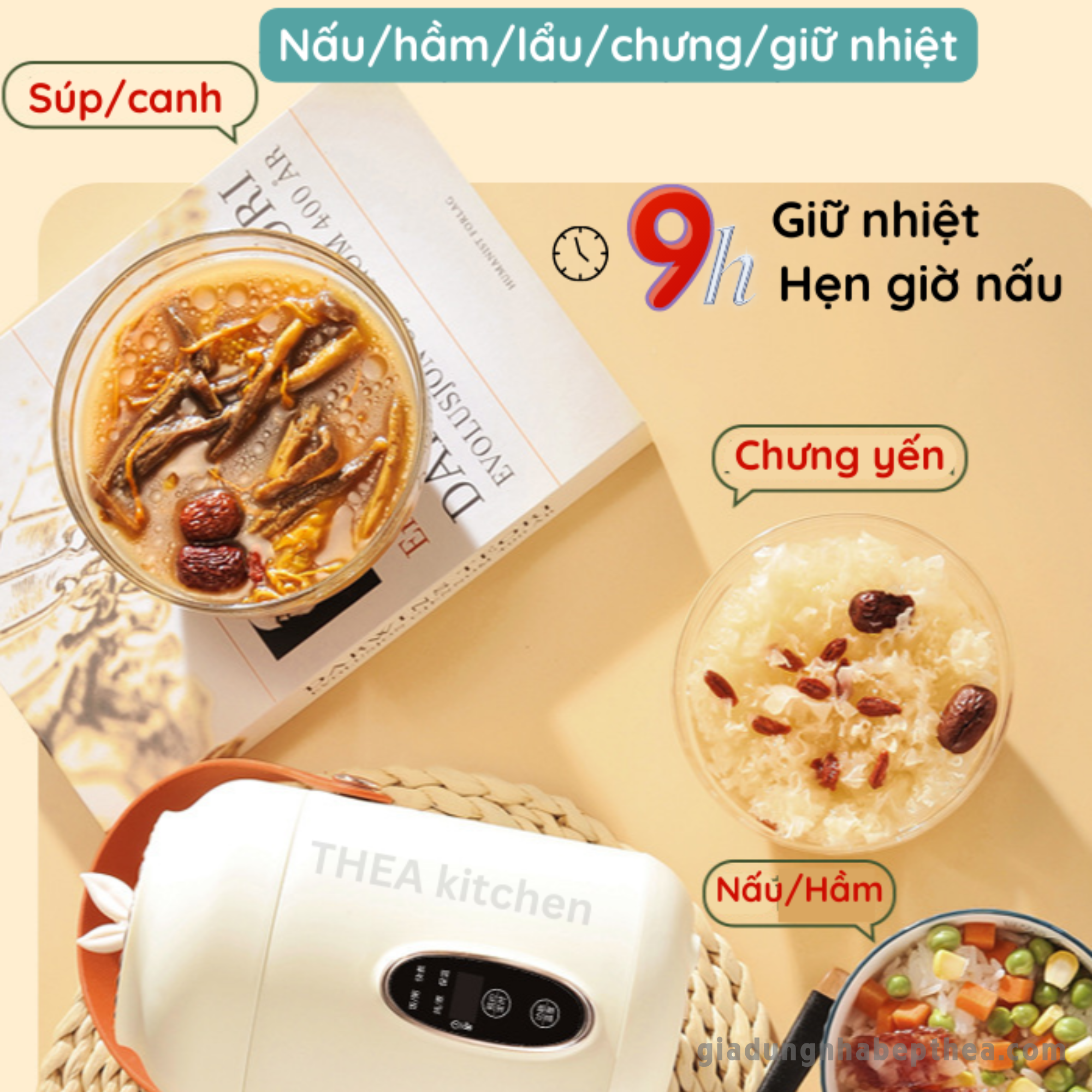 Cốc hầm điện đa năng có chức năng hẹn giờ có thể chế biến được nhiều món ăn