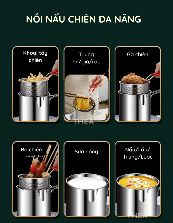 Nồi nấu lẩu chiên nhúng ngập dầu trụng luộc mini