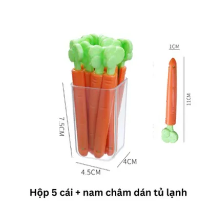 Set 5 kẹp miệng túi thực phẩm kèm hộp đựng gắn nam châm, kẹp giữ niêm phong miệng túi thực phẩm cà rốt - THEA
