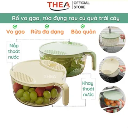 Rổ nhựa có nắp đậy vo gạo rửa đựng đa thực phẩm, rau củ quả, ngũ cốc, đậu hạt, bảo quản trái cây rau củ quả tủ lạnh – THEA