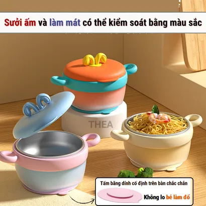 Bát ăn dặm cho bé, chén cho bé ăn dặm Inox 316 cao cấp giữ nhiệt và cảm biến nhiệt độ thông minh - THEA