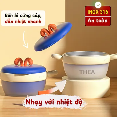 Bát ăn dặm cho bé, chén cho bé ăn dặm Inox 316 cao cấp giữ nhiệt và cảm biến nhiệt độ thông minh - THEA