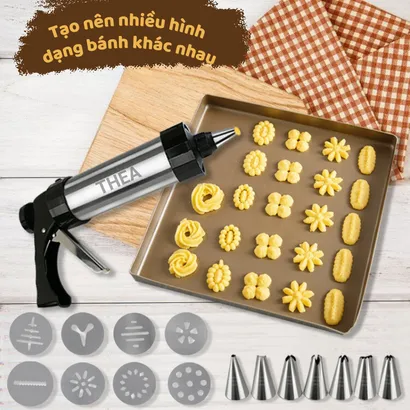 Bộ khuôn nhấn làm bánh quy tạo hình và bộ đui bắt kem, máy làm bánh quy Inox chắc chắn, an toàn kèm đầu bắt kem - THEA