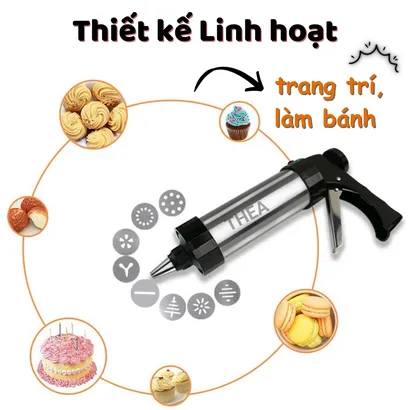Bộ khuôn nhấn làm bánh quy tạo hình và bộ đui bắt kem, máy làm bánh quy Inox chắc chắn, an toàn kèm đầu bắt kem - THEA