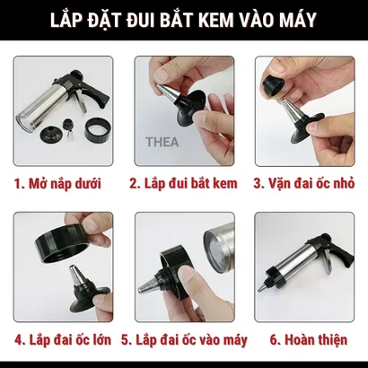 Bộ khuôn nhấn làm bánh quy tạo hình và bộ đui bắt kem, máy làm bánh quy Inox chắc chắn, an toàn kèm đầu bắt kem - THEA