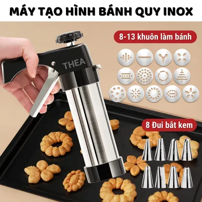 Bộ khuôn nhấn làm bánh quy tạo hình và bộ đui bắt kem, máy làm bánh quy Inox chắc chắn, an toàn kèm đầu bắt kem - THEA
