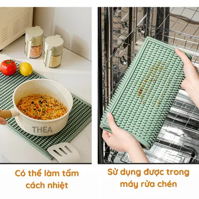 Tấm lót nồi cách nhiệt, thảm lót PVC chống nóng, úp ly, cốc, chén bát dĩa ráo nước để bàn bếp, bàn cà phê, quầy bar-THEA