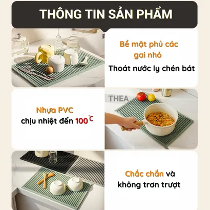 Tấm lót nồi cách nhiệt, thảm lót PVC chống nóng, úp ly, cốc, chén bát dĩa ráo nước để bàn bếp, bàn cà phê, quầy bar-THEA