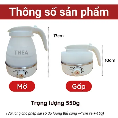 Ấm đun nước, bình đun nước gấp gọn, ấm siêu tốc gấp gọn mini cầm tay đi du lịch, dã ngoại - THEA