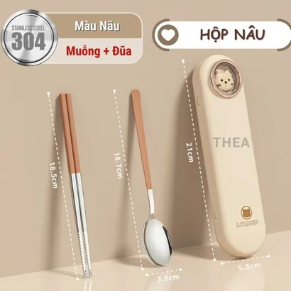 Bộ muỗng đũa nĩa cá nhân, hộp đũa thìa văn phòng inox 304 cao cấp an toàn bền bỉ phong cách hàn quốc - THEA