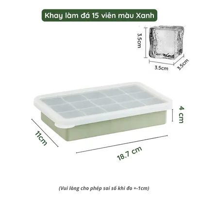 Khay làm đá viên 100% silicone dày 6-8 vuông có nắp đậy kín để tủ lạnh lấy đá tiện lợi không mùi an toàn sức khỏe – THEA