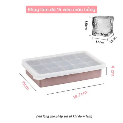 Khay làm đá viên 100% silicone dày 6-8 vuông có nắp đậy kín để tủ lạnh lấy đá tiện lợi không mùi an toàn sức khỏe – THEA
