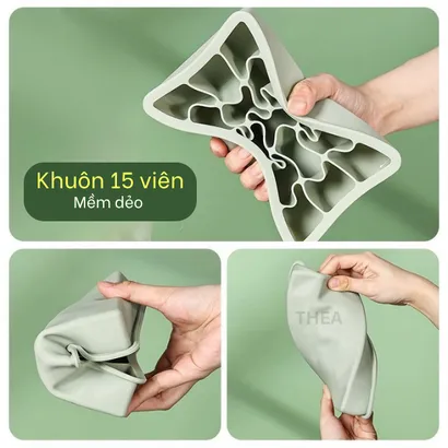 Khay làm đá viên 100% silicone dày 6-8 vuông có nắp đậy kín để tủ lạnh lấy đá tiện lợi không mùi an toàn sức khỏe – THEA