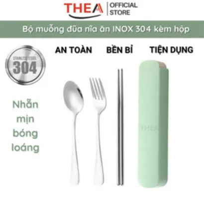 Bộ muỗng đũa nĩa cá nhân, hộp đũa thìa văn phòng inox 304 cao cấp an toàn bền bỉ phong cách hàn quốc - THEA