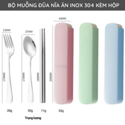 Bộ muỗng đũa nĩa cá nhân, hộp đũa thìa văn phòng inox 304 cao cấp an toàn bền bỉ phong cách hàn quốc - THEA