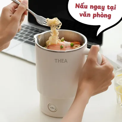 Ấm đun nước siêu tốc, pha trà, bình nấu nước đun sôi giữ nhiệt cầm tay, ca nấu mì mini, cốc chưng yến inox - THEA