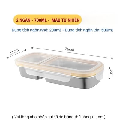 Hộp inox 304 có nắp đậy, Hộp inox đựng thực phẩm chia 2 - 3 ngăn, Hộp đựng thức ăn, gia vị mang theo tiện lợi - THEA