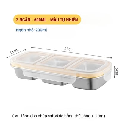 Hộp inox 304 có nắp đậy, Hộp inox đựng thực phẩm chia 2 - 3 ngăn, Hộp đựng thức ăn, gia vị mang theo tiện lợi - THEA