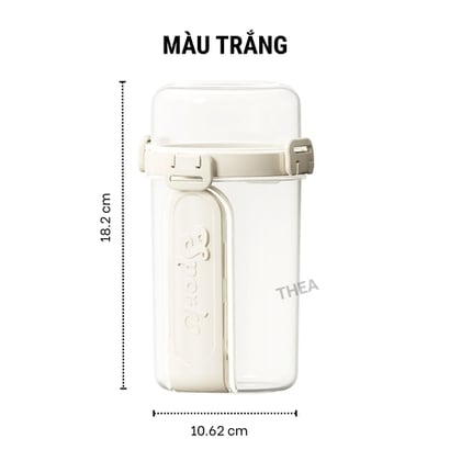 Hũ đựng yến mạch qua đêm, cốc nhựa trong có nắp ngâm yến mạch, Hộp đựng salad, hạt, ngũ cốc ăn sáng kèm muỗng nĩa 2 tầng - THEA