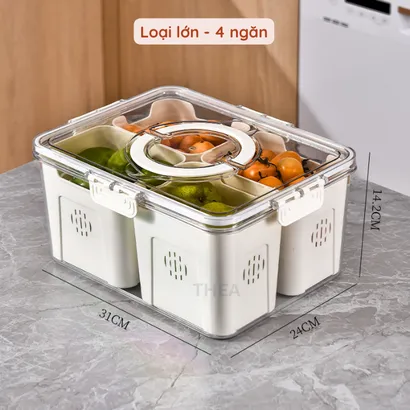 Hộp nhựa đựng thực phẩm, hộp bảo quản đa thực phẩm rau củ quả tủ lạnh 2-3-4 ngăn có lỗ thoát nước và nắp khóa – THEA