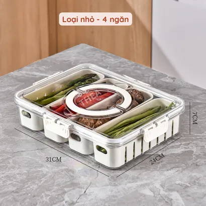 Hộp nhựa đựng thực phẩm, hộp bảo quản đa thực phẩm rau củ quả tủ lạnh 2-3-4 ngăn có lỗ thoát nước và nắp khóa – THEA