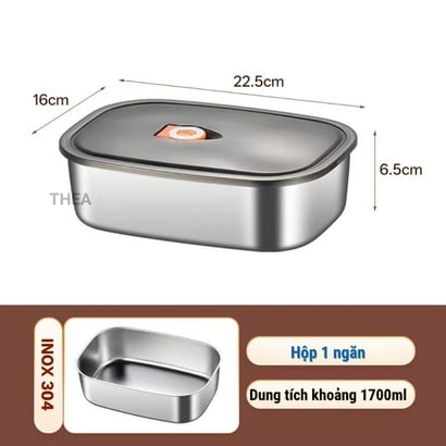 Hộp đựng cơm văn phòng inox 304 chia 2 ngăn, hộp inox 304 có nắp đậy , Hộp đựng thực phẩm thức ăn chia ngăn tiện lợi - THEA