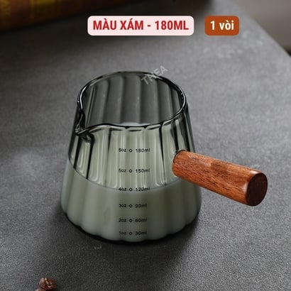 Cốc thủy tinh có quai chia vạch ml, ly thủy tinh cute chia vạch chịu nhiệt, cốc đong thủy tinh tay cầm gỗ - THEA
