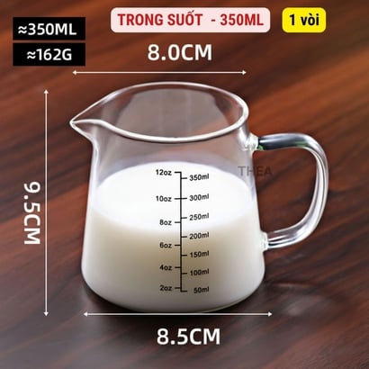 Cốc thủy tinh có quai chia vạch ml, ly thủy tinh cute chia vạch chịu nhiệt, cốc đong thủy tinh tay cầm gỗ - THEA