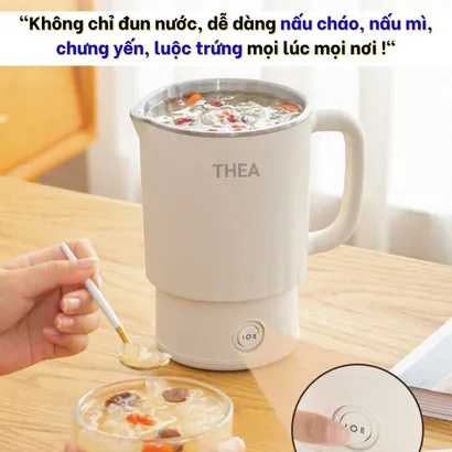 Ấm đun nước siêu tốc, pha trà, bình nấu nước đun sôi giữ nhiệt cầm tay, ca nấu mì mini, cốc chưng yến inox - THEA
