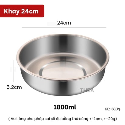 Khay inox 304 đựng đồ ăn, khay hấp inox 304 có nắp đậy đựng thực phẩm, Khay tròn inox đựng thức ăn, làm bánh đa năng - THEA