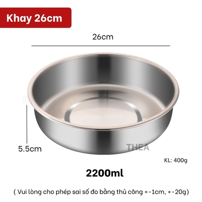 Khay inox 304 đựng đồ ăn, khay hấp inox 304 có nắp đậy đựng thực phẩm, Khay tròn inox đựng thức ăn, làm bánh đa năng - THEA