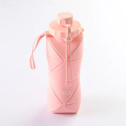 Bình đựng nước thể thao tập gym chịu nhiệt silicone có quai xách gấp gọn thời trang cho nam nữ 600ml - THEA