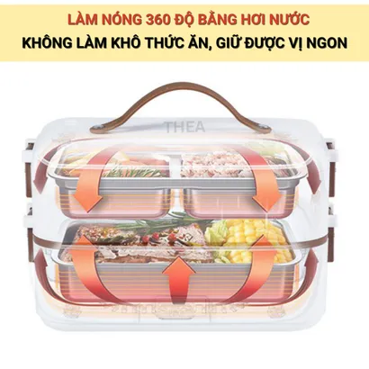 Hộp đựng cơm cắm điện văn phòng 2,3 tầng khay inox 304 chia ngăn cao cấp nấu nhanh hầm hấp hâm nóng đa năng có quà -THEA
