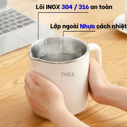 Ấm đun nước siêu tốc, pha trà, bình nấu nước đun sôi giữ nhiệt cầm tay, ca nấu mì mini, cốc chưng yến inox - THEA