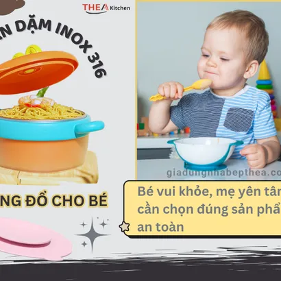 Yếm ăn dặm cho bé trai và bé gái 100 % silicone không mùi an toàn có máng cho bé ngăn rơi vãi thức ăn - THEA