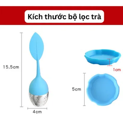 Bộ dụng cụ lọc trà bằng inox 304 không gỉ và silicone hình chiếc lá, có tay cầm chống nóng, đế lót thuận tiện - THEA