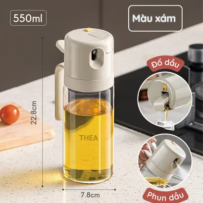 Chai thủy tinh đựng dầu ăn, bình đựng dầu ăn, lọ đựng gia vị thủy tinh 2in1, xịt, rót dầu thông minh 550ml - THEA